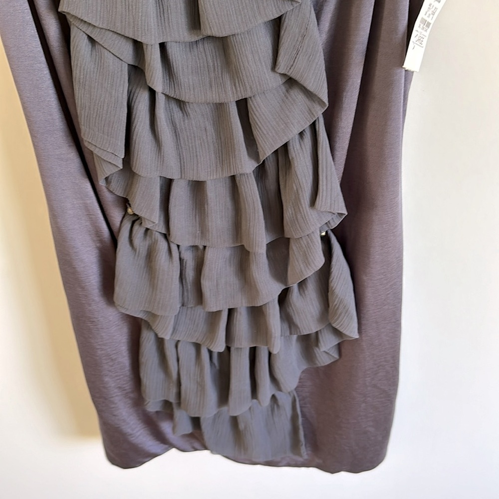 NWT Phillip Lim Scoop Neck Mini Dress Gray Ruffle Crystal Accents Sleeveless - Picture 6 of 8
